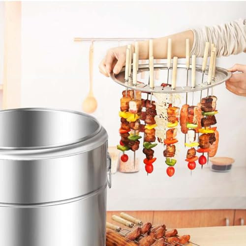 KUOYTT Barbecue au Charbon de Bois, poêle Suspendu en Acier Inoxydable, Support de Barbecue de Camping, avec Baril en Maille/brochettes/Panier de Grillage Roulant (28 pièces)