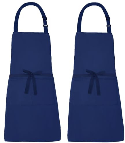 XIEJINJIA 2er-Pack Verstellbare Canvas Schürzen mit 2 Taschen Kochschürze Kochen Backen Garten für Frauen Männer Dunkel Blau