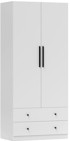 HOMCOM Kleiderschrank Mehrzweckschrank 2-türig mit Tiefem Innendesign, Kleiderstange und 2 Schubladen Garderobenschrank für Schlafzimmer 79 x 43 x 180 cm Weiß