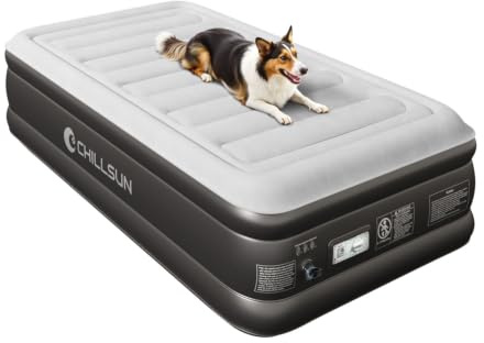 CHILLSUN Upgraded Single Airbed, Inflatable Air Mattress with Built-in Pump, Fast Inflation/Deflation, Portable Blow Up Mattress for Home Guests, Camping & Travel, 191cm L x 99cm W x 46cm H