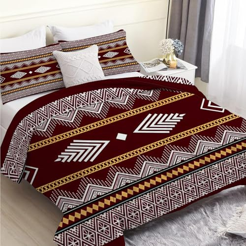 SYHIEGO Edredón bohemio ligero de verano de 155 x 220 cm con 2 fundas de almohada de 80 x 80 cm, edredón de microfibra con patrón étnico, suave y transpirable, color lila, Ee30