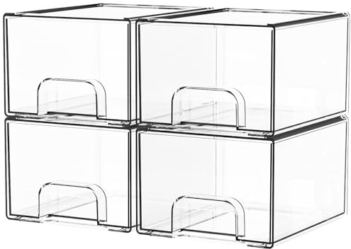 Yieach 2 Pack Clear Stackable Storage Drawers,4.4'' Tall Acrylic Drawers