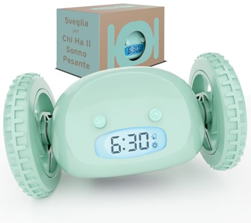 CLOCKY Lauter Wecker Digital Wecker Laut für tiefschläfer Erwachsene Jugendliche Lustig für schwerhörige schwere Schläfer auf Rädern Weglaufen Fahrender Springen Wegrollen Lustiges Geschenk (Minze)