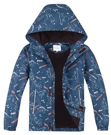 KFRRZC Boys Rain Jackets Waterproof Hooded fleece Raincoats Lightweight Windbreakers for Kids(Dinosaurs,3-4)