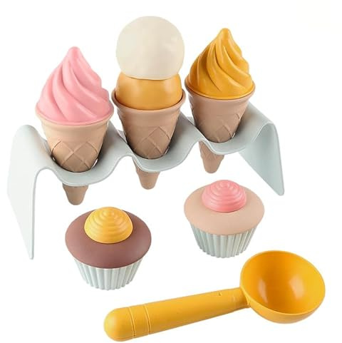 NIWWIN Leksak för barn, glassvåffel och cupcake-set, rollspel dessert lekset med serveringssked, livsmedelsleksak av plast