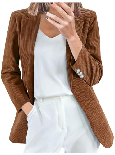 Zuoyue Blazer Femme Cardigan Velours Côtelé Décontractées Manteau Couleur Unie Slim Fit Manches Longues Grandes Tailles Blazer Femmes Classique Col À Revers Devant Ouvert Blouson