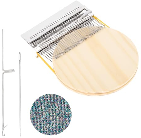 sourcing map Mini Darning Loom,28Hooks Wood Weaving Knitting Machine Silver | with Knitting Needles for Repair Jeans Socks DIY Craft, Knit Patch Loom Weave Tool