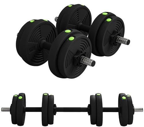 SPORTNOW Haltères 2 en 1 réglables, haltères libres avec poignées antidérapantes, 15KG - Barres incluses - entraînement Musculaire & haltérophilie noir et vert