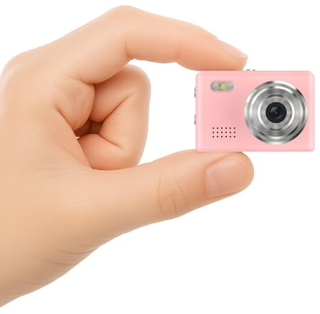 Dienspeak Mini Digital Camera, Portable Keychain Camera, 64GB Card, Pink