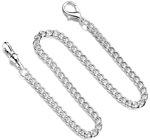 DOKRIN adenas para relojes de bolsillo 1. Cadena plateada para reloj de bolsillo, cadena metálica para reloj de bolsillo, cadena decorativa para cartera o billetera (plateada) para hombre y mujer