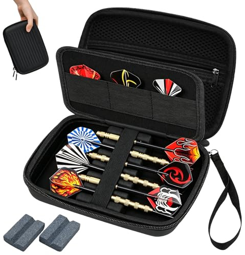 Linzerry Pochette Fléchette Rigide Eva 22x12x6.5 Cm Étui Fléchette pour 20 Fléchettes Complètes Porte Fléchette avec 2 Pierres À Aiguiser Protection Transport Match Et Entraînement
