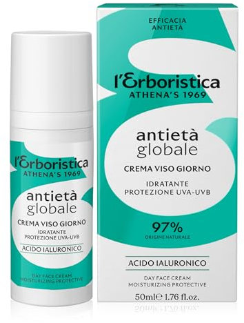 L'Erboristica Athena's - Antietà Globale - Crema Viso Antirughe Giorno Idratante - Acido Ialuronico Viso Protezione UVA e UVB - 50ml