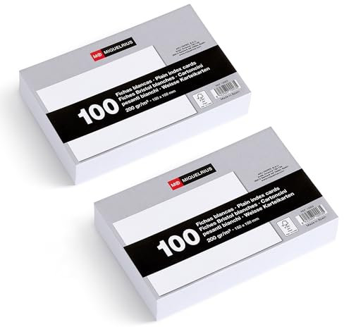 Miquelrius - 200 g/m² kartongkort, studie- och oppositionskort, paket med 200 enkla anteckningsböcker, storlek 150 x 100 mm, flashcards, skol- och kontorsmaterial