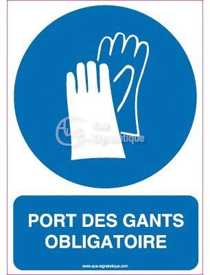 AUA SIGNALETIQUE - Panneau Port des Gants Obligatoire Vertical - 210x300 mm, Vinyl adhésif