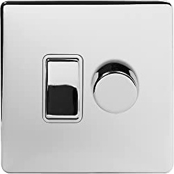 Soho Lighting Polished Chrome Dimmer and Rocker Switch Combo 2 Way Switch & Trailing Dimmer | Screwless with White Inserts, Ideal for Modern Homes and Offices, Kitchen, Bedroom or Lounge