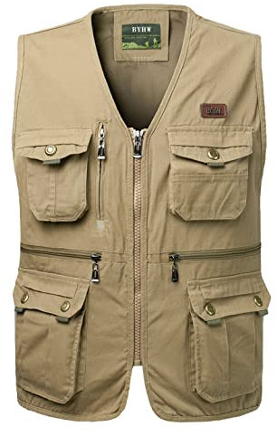 KTWOLEN Herren Weste Ärmellos Anglerweste Funktionsweste Fotografie Jagdweste Arbeitsweste mit Vielen Taschen, Khaki, XL
