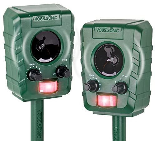 VOSS.sonic 1200 Doppelpack 2X Ultraschallvertreiber Tiervertreiber Ultraschallabwehr Tierabwehr Vertreibung durch Ultraschall inkl. Aufstellpfahl
