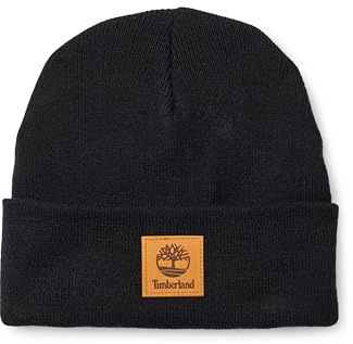 Timberland Women's Classic Tall Beanie, Black Leather Patch, One Size