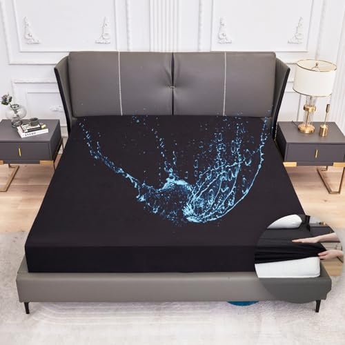 Arcona Coprimaterasso impermeabile 160 x 200 cm, lenzuolo con angoli per incontinenza, traspirante, impermeabile, con angoli elasticizzati, colore nero