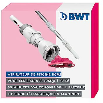 Aspirador de Piscinas BWT BC02 | Limpieza eficaz de Piscinas elevadas y Piscinas de hasta 25 m³ | Funcionamiento sin Cable | Succión Potente | Ideal para Todas Las Piscinas