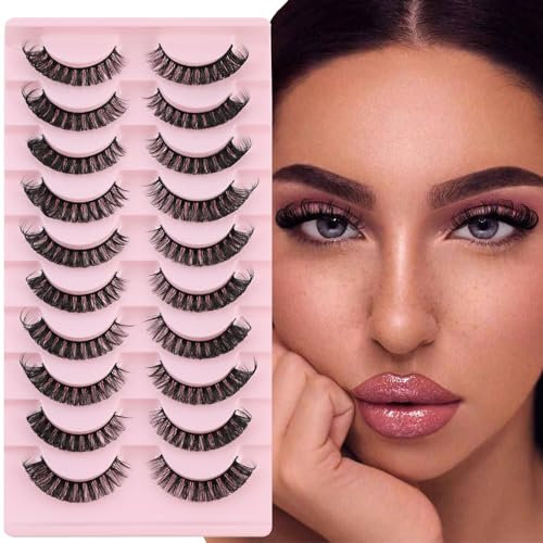 Sixstarhair Ciglia Finte Naturali Russian Strip Lashes Occhio di Gatto 10 Paia Fatte a Mano False Eyelashes