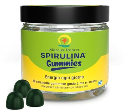 MARCUS ROHRER SPIRULINA delle Hawaii, Azione di Sostegno e Ricostituente, Proteine, Vitamine e Minerali, Superfood, Vegan. 60 caramelle gommose, gusto lime e limone.