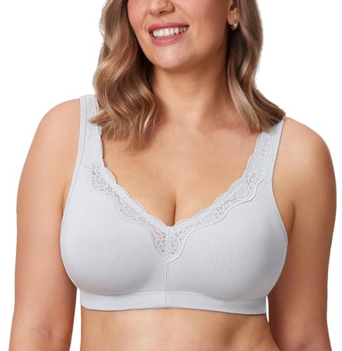 DELIMIRA Donna Reggiseno Cotone Senza Ferretto a Copertura Totale Comodo e Morbido Senza Imbottitura Taglie Forti Grigio Francese 10E