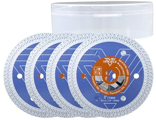 VENJELD Disco Diamantato per Piastrella 75mm - 4pezzi Dischi da Taglio X Maglia con Foro 10mm per Ceramica Porcellana Piastrella Marmo Pietra Artificiale