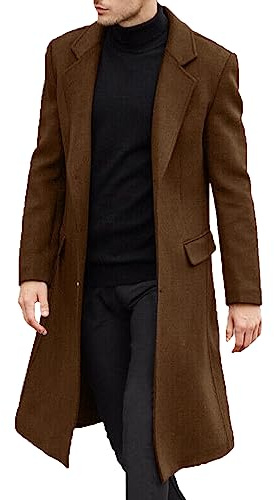 ECDAHICC Herr Casual Slim Fit ullkappa lång jacka tandad krage trenchcoat enkelknäppt kappa vinter varma ytterkläder., S