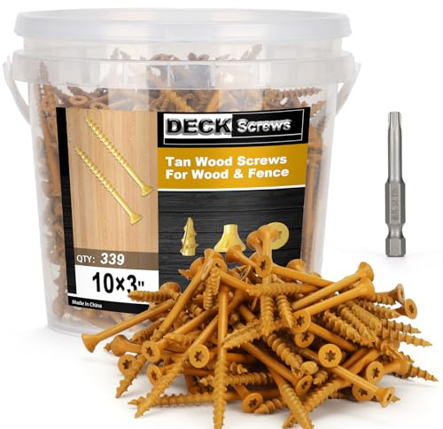 Bobibbi Deck Screws #10 x 3’’, T25 Star Torx Drive Flat Head Wood Screws, Tan, 5lb