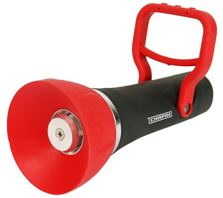 Chapin 4697: Industrial High Flow Firefighter Style Garden Hose Nozzle, Classic Fireman Style Grip Nozzle with Threaded Garden Hose Connection, Adjustable Twist Nozzle, Up to 250 PSI, Red/Black