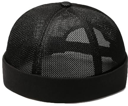YAMEE Unisex Sommer Mesh Beanie, Matrosenmütze, Brimless Hat, Seemannsmütze, Hafenmütze (Kappenumfang: 56-60cm, Schwarz)