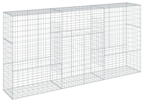 vidaXL Cesta de gaviones con Cubierta Hierro galvanizado 300x50x150 cm, Muro de gaviones, Muro de contención de gaviones, Valla de gaviones, gaviones