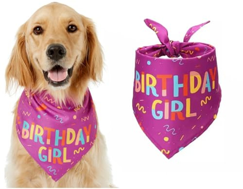 Dog Bandana for Birthday, Bithday Pet Bandana, Pink Triangle Scarf for Small & Medium Dogs, Perfect for Birthday Girl Pets, Birthday Party Accessory (Pink)
