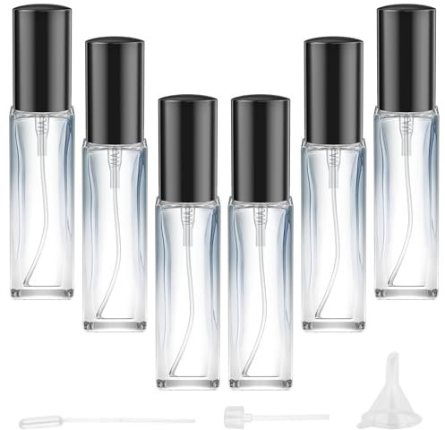 Newpop 6 Stück Parfümzerstäuber Nachfüllbar 10ml, Parfum Zerstäuber für Unterwegs, Leere Parfümflaschen mit Trichtern, Leer Parfümflasche, Sprühflasche Reise Parfum Flakon, Eckige Gradient Blue