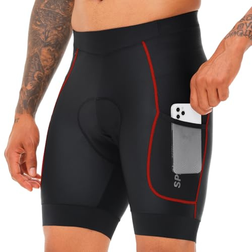 SPEEDCYC Cykelshorts för män 4D vadderad cykel cykel kort väg cykling mountainbike underkläder med fickor och halkfria bengrepp UPF 50+, Svart, XL