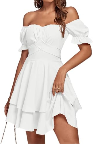 LYANER Women's Off Shoulder Casual Dress Solid White Small
