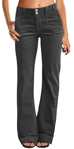 Slagbyxor, dam, låg midja, utsvängda byxor, stretch, smala, höftjeans med knappstängning, tubjeans, vintage, vida ben, jeans med fickor, bootcut, jeans, eleganta damjeans, fritidsbyxor, Mörkgrå, XL