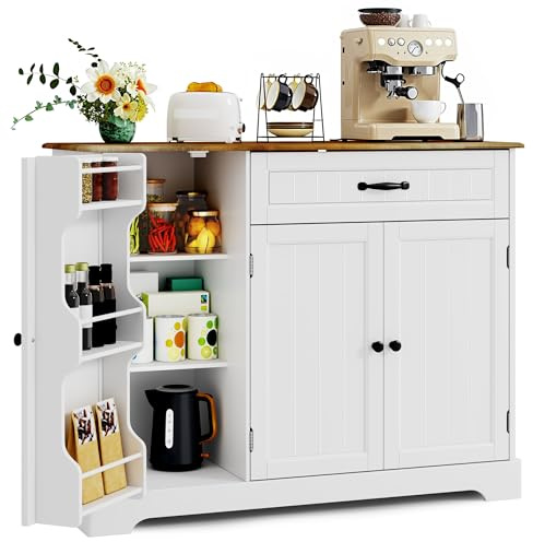 Xbro Buffet avec 1 Tiroir, étagère de Porte à 3 Niveaux et Grand Espace de Rangement, Buffet avec Dispositif Anti-Basculement et Coins Arrondis, pour Cuisine, Salon ou Chambre à Coucher, Vintage