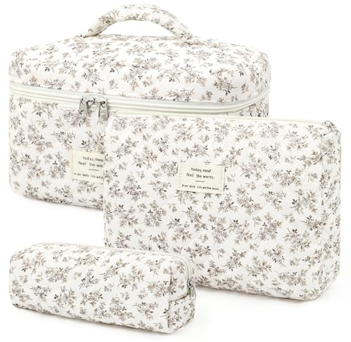 YMIFEEY Lot de 3 Trousse Maquillage Femme, Ensemble Trousse de Toilette Femme avec Motif Floral, Portable Sac de Organiseur Cosmétique Voyage Grande Petite pour Femme, Fille et ado