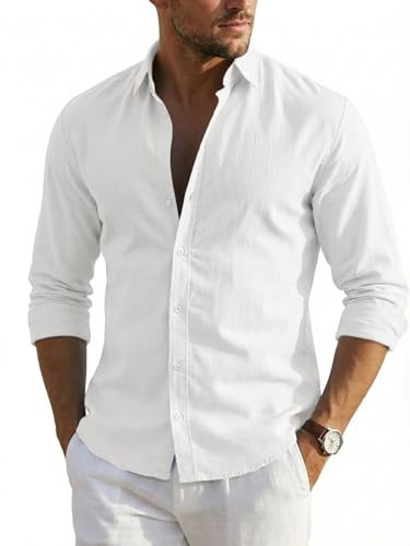 Runcati herrskjorta långärmad sommar linneskjorta män regular fit fritidsskjorta enfärgad strand affärströja casual button down skjortor
