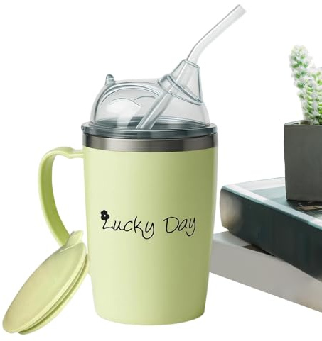 Bicchiere Antiderrame Adulto Con Cannuccia - 350 ml Bicchiere Ausiliario Per Anziani | Anti-Aggrattamento Per Cura Degli Anziani - Per Anziani, Caregiver, Pazienti, Donne Postpartum E