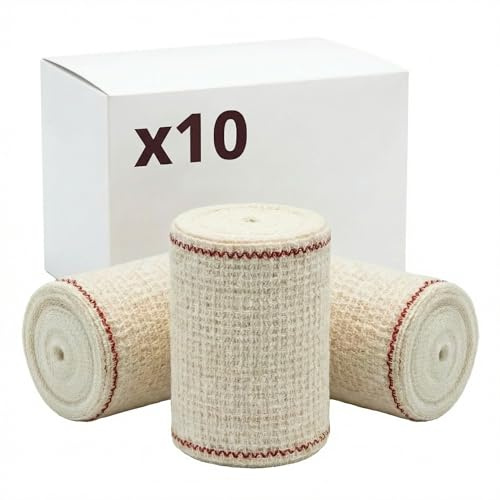 KMINA Benda di Crepe Elastica (10 unita) 5 cm x 4 m Cotone Traspirante e Lavabile per Fissaggio e Supporto