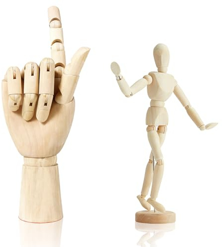 2-Pack 10 Drawing Hand Model,8 Artist Wooden Mannequin Figure Human | People Dolls Manikin Supplies Stop Motion Figure Kit,Art Wooden Tools Posable Figure for Drawing,Painting,Sketching