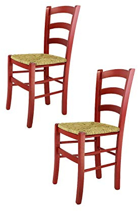 t m c s Tommychairs - Set 2 sillas Venezia para Cocina y Comedor, Estructura en Madera de Haya Color anilina roja y Asiento en Paja