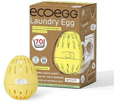 ecoegg Laundry Egg with 70 washes included | Laundry Detergent | Non bio and no enzymes, no phosphates, no palm oil, no chlorine bleach or petrochemicals | Sensitive Skin |Fragrance Free 70 Wash