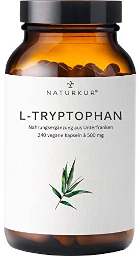 Naturkur® L-Tryptophan 500 mg - 240 Kapseln im Apothekerglas - Vegan, Laborgeprüft, ohne Zusatzstoffe, in Handarbeit hergestellt in Unterfranken
