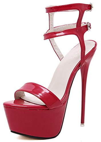 DQS Sandales à Talons Hauts en Cuir 16cm Chaussures à décapant été Sexy Chaussures de fête de Mariage Femmes Gladiateur Plate-Forme Sandales