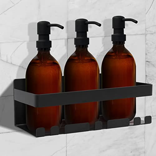 Joeji's Mensola Doccia Senza Foratura – Porta Shampoo e Sapone Nero Opaco – Organizer Bagno Angolare Adesivo in Acciaio Inox Antiruggine – Accessori Doccia e Mensola Bagno Facile da Installare