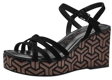 Tamaris Damen Plateau Sandalen Leder Keilabsatz Sommer; BLACK/schwarz; 39 EU